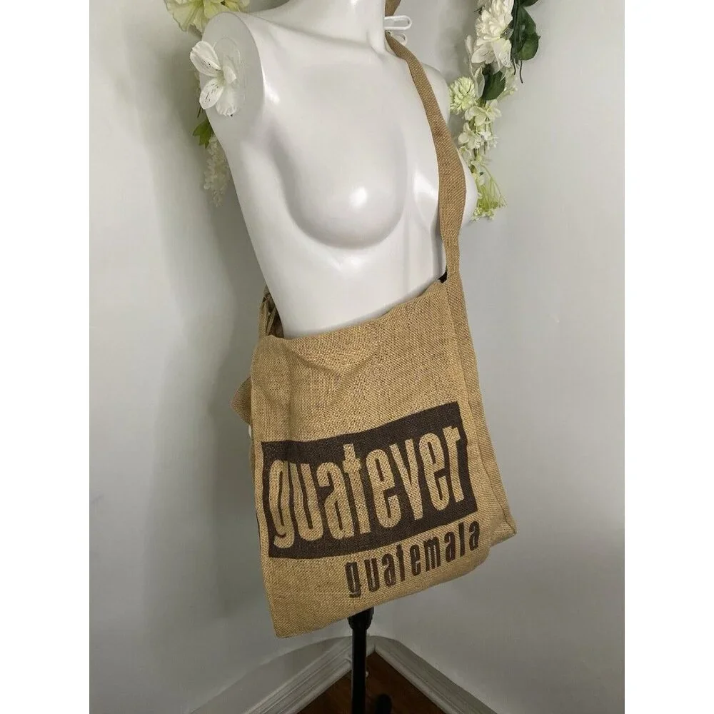 Guatever Guatemala Print Tote Bag Organic‎ Jute Shoulder Bag Made of Coffee Bag
